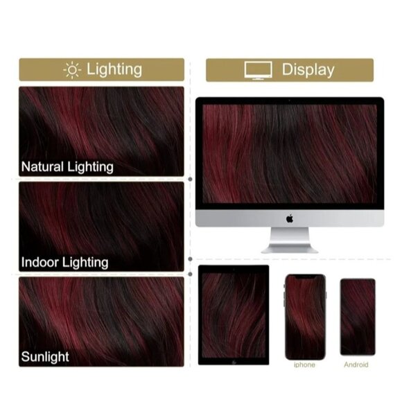 Vigorous Womens 20" Black/Burgundy Clip-In Hair Extensions Synthetic 4PCS Wavy - Picture 4 of 7